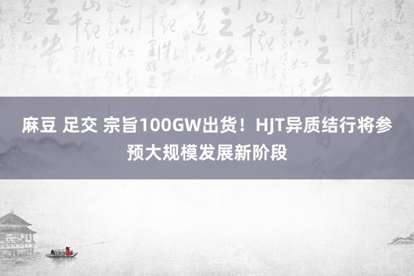 麻豆 足交 宗旨100GW出货！HJT异质结行将参预大规模发展新阶段