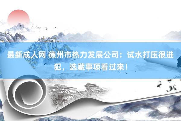 最新成人网 德州市热力发展公司：试水打压很进犯，选藏事项看过来！