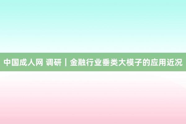 中国成人网 调研｜金融行业垂类大模子的应用近况