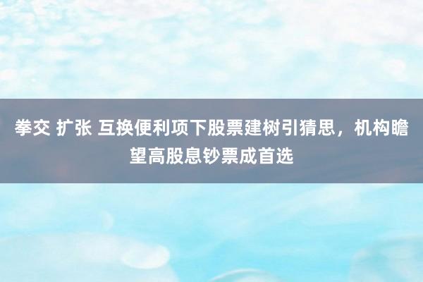 拳交 扩张 互换便利项下股票建树引猜思，机构瞻望高股息钞票成首选